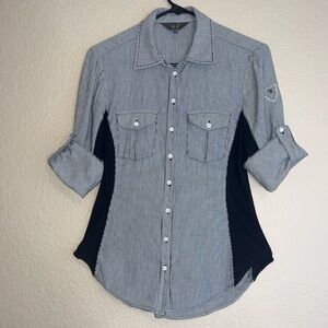 Goode Rider Women’s Black Stripe Boyfriend Shirt Sz S